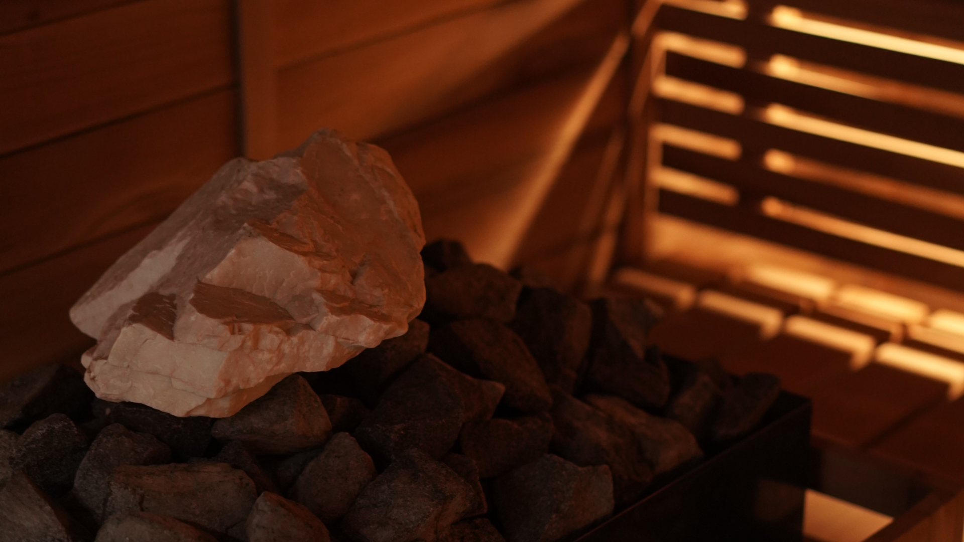Finnish sauna stones and heater at Maji Recovery Oasis
